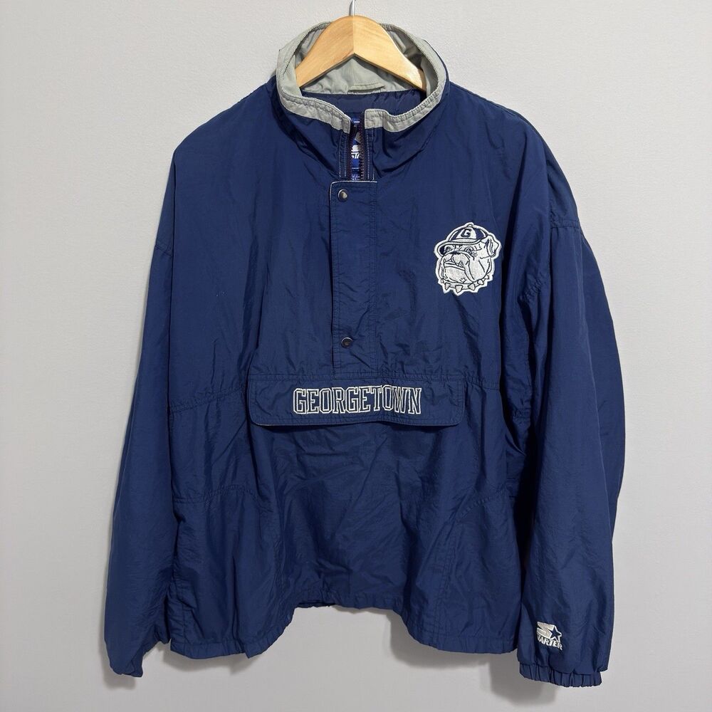 Vintage 90s Starter GeorgeTown Hoyas Puffer Jacket Men's Size Medium 1/4 Button